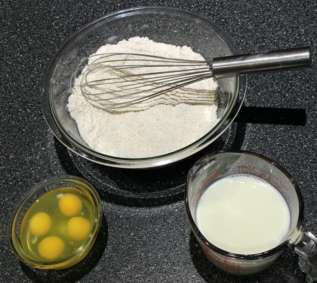 Blintzes crepe dry and wet ingredients ready to be combined for batter