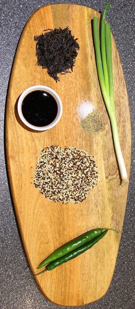 Tricolour quinoa and wild rice salad ingredients