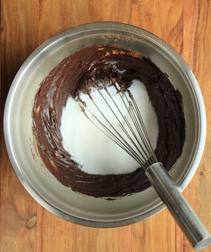 Cocoa powder with butter and sugar for brownies