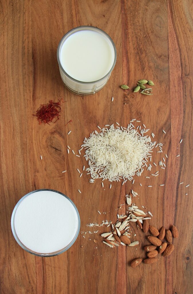 Creamy Indian rice pudding ingredients