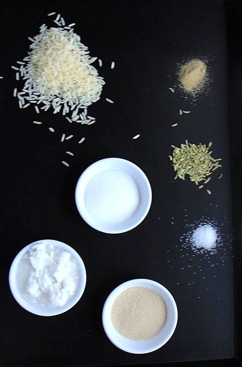 Ingredients for rice and coconut pancakes