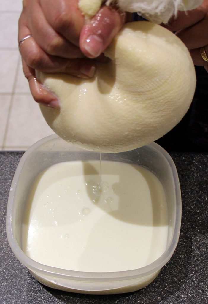 Draining buttermilk from home made butter