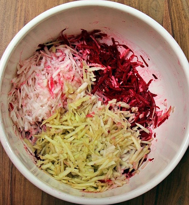 Grated beets, parsnip and green apple