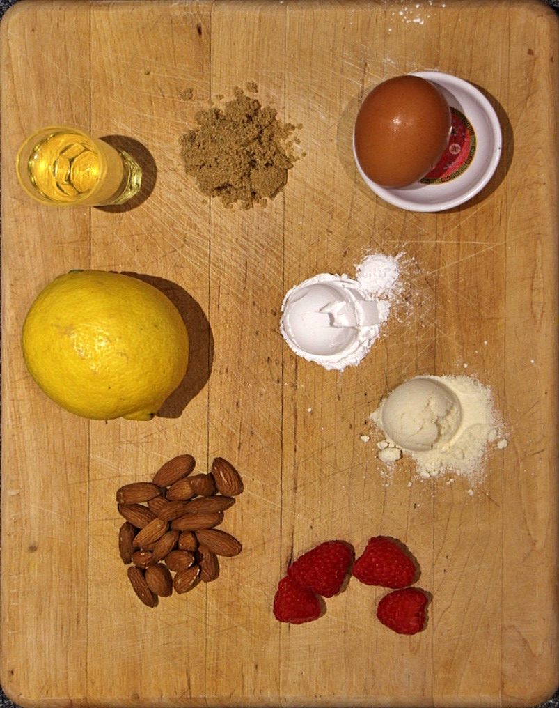 Ingredients for lemon raspberry muffins