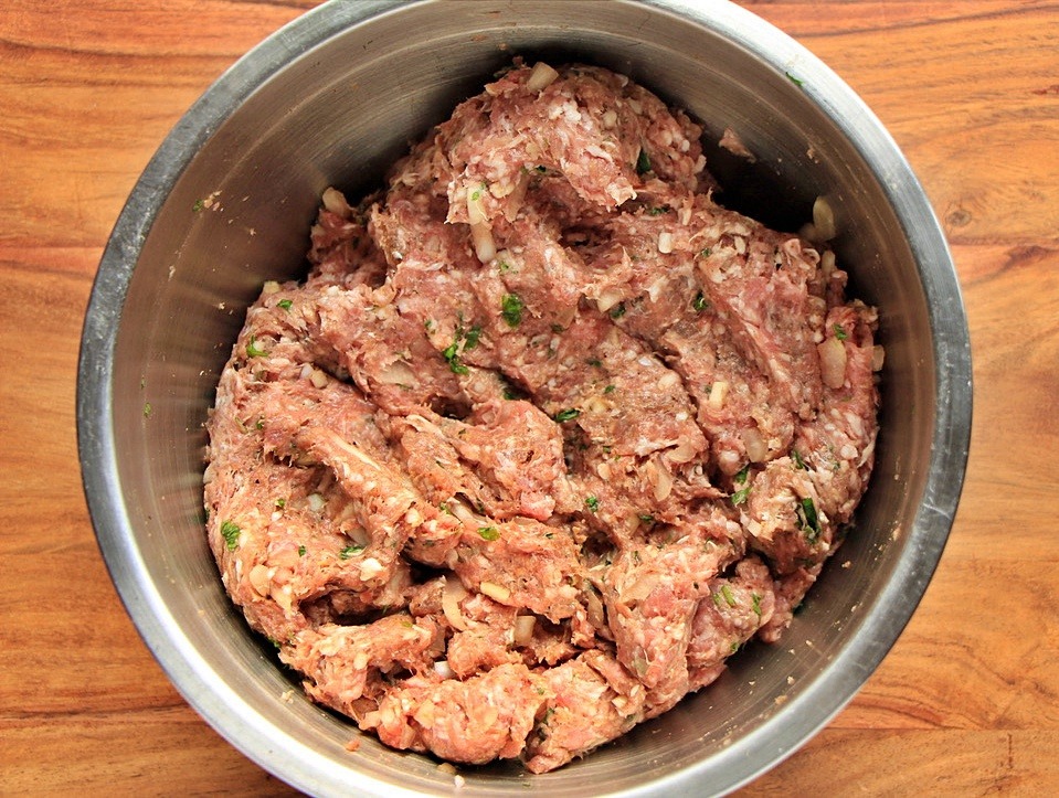 Ground meat mixed with spices