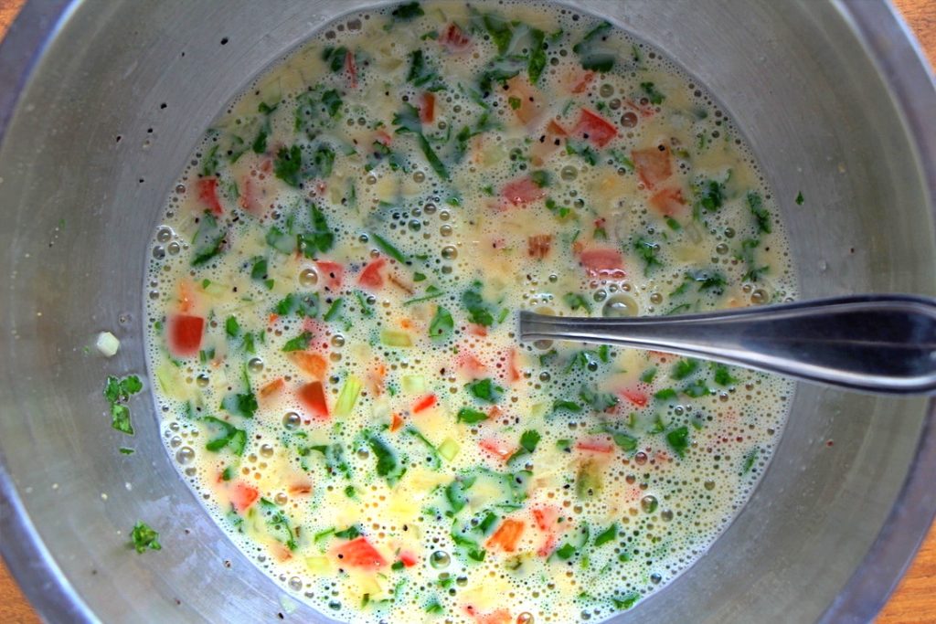 Egg, cream, and vegetable mix