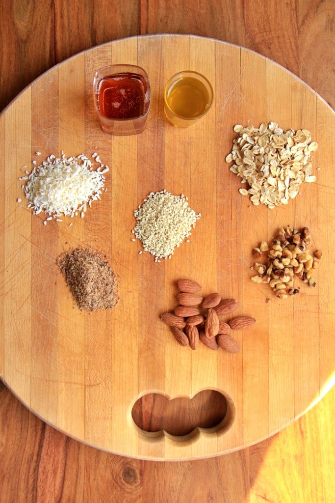 Ingredients for oat and nut bars