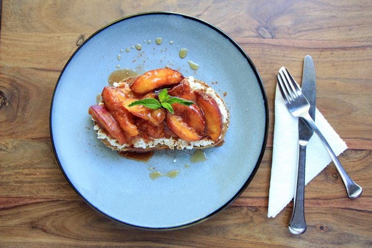 The Perfect Peach Breakfast Toast with Ricotta