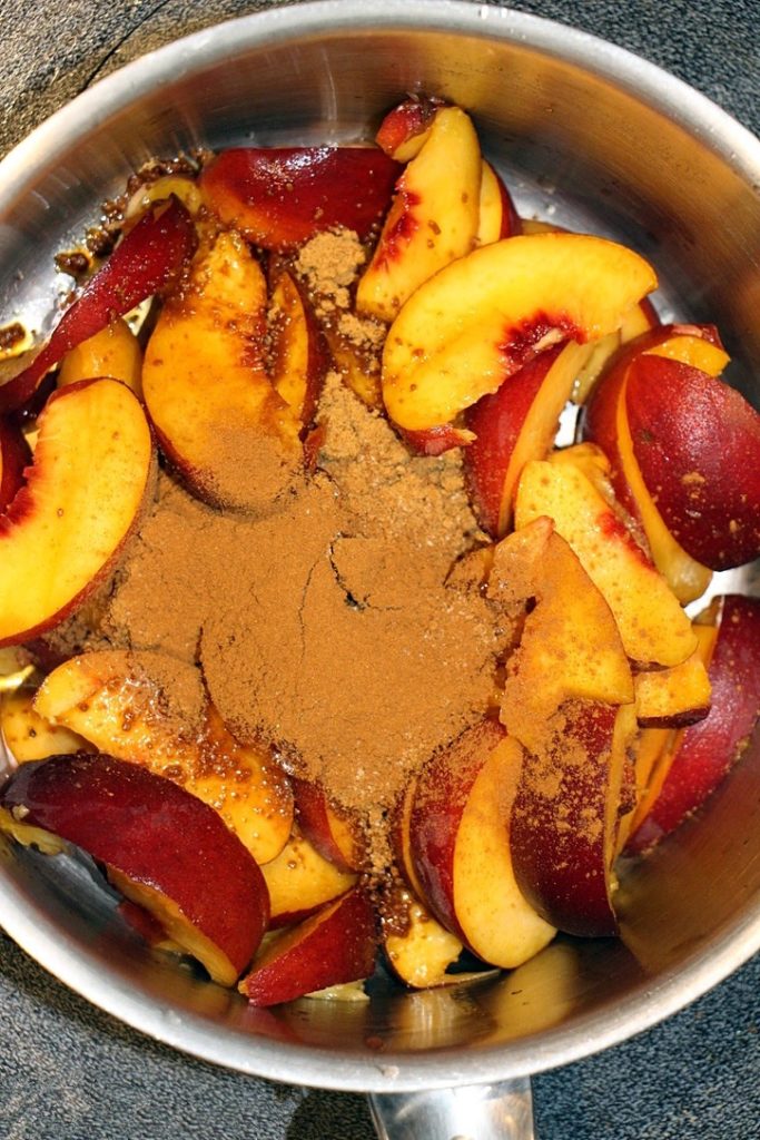 Peaches in a pan for peach toast