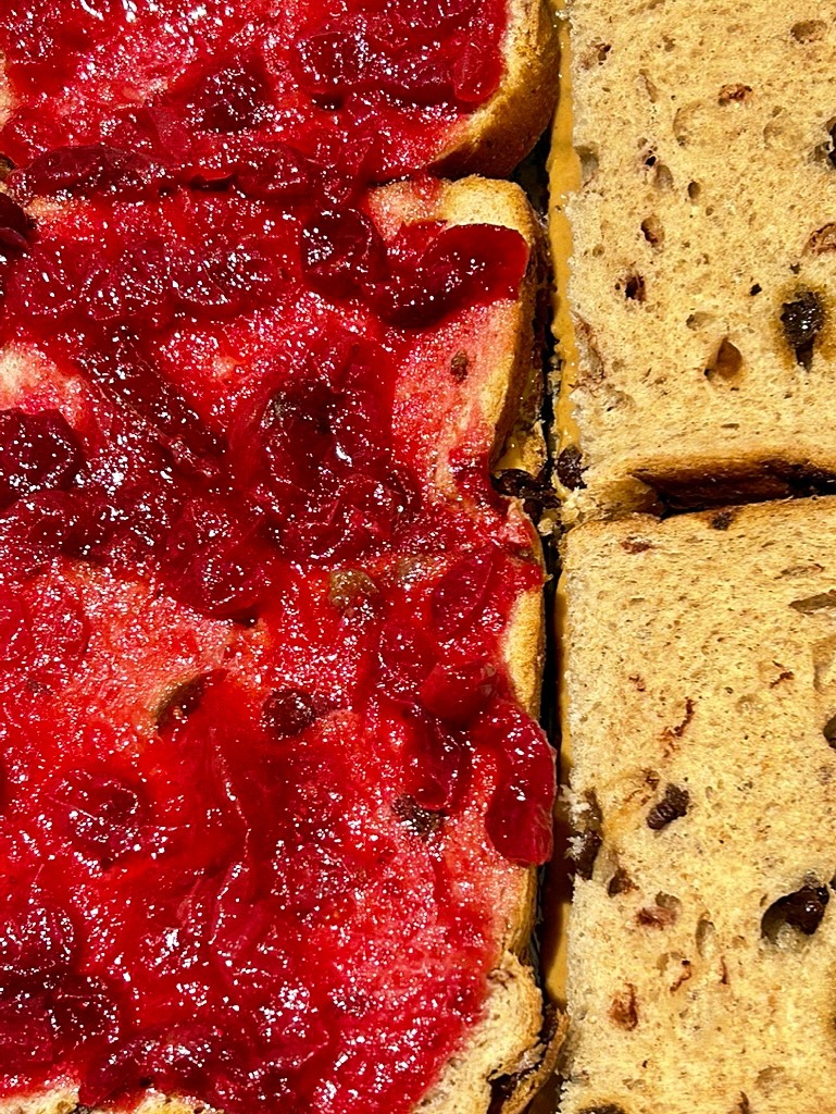 Bread with cranberry sauce for cranberry toast