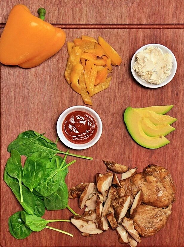 Ingredients for grilled chicken wrap