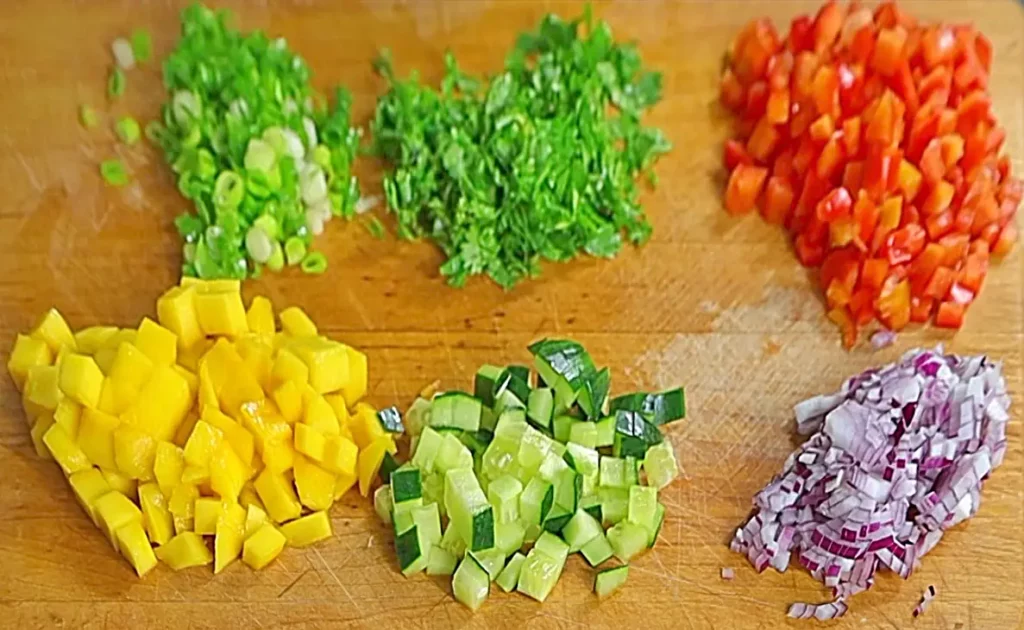 Chopped vegetables for bean salad