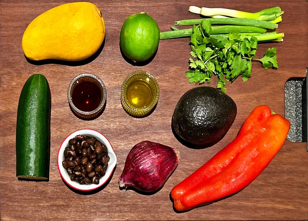 Ingredients for bean mango salad