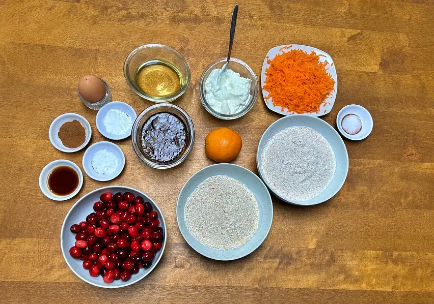 Ingredients for cranberry muffins